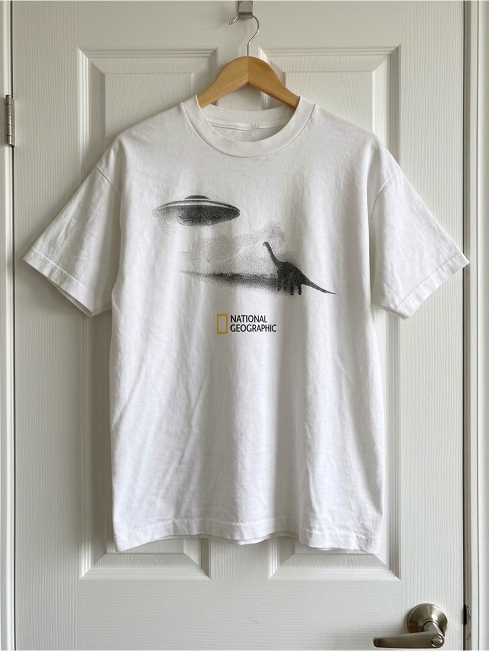 National Geographic White Short Sleeve Graphic Tee with Dinosaur Print